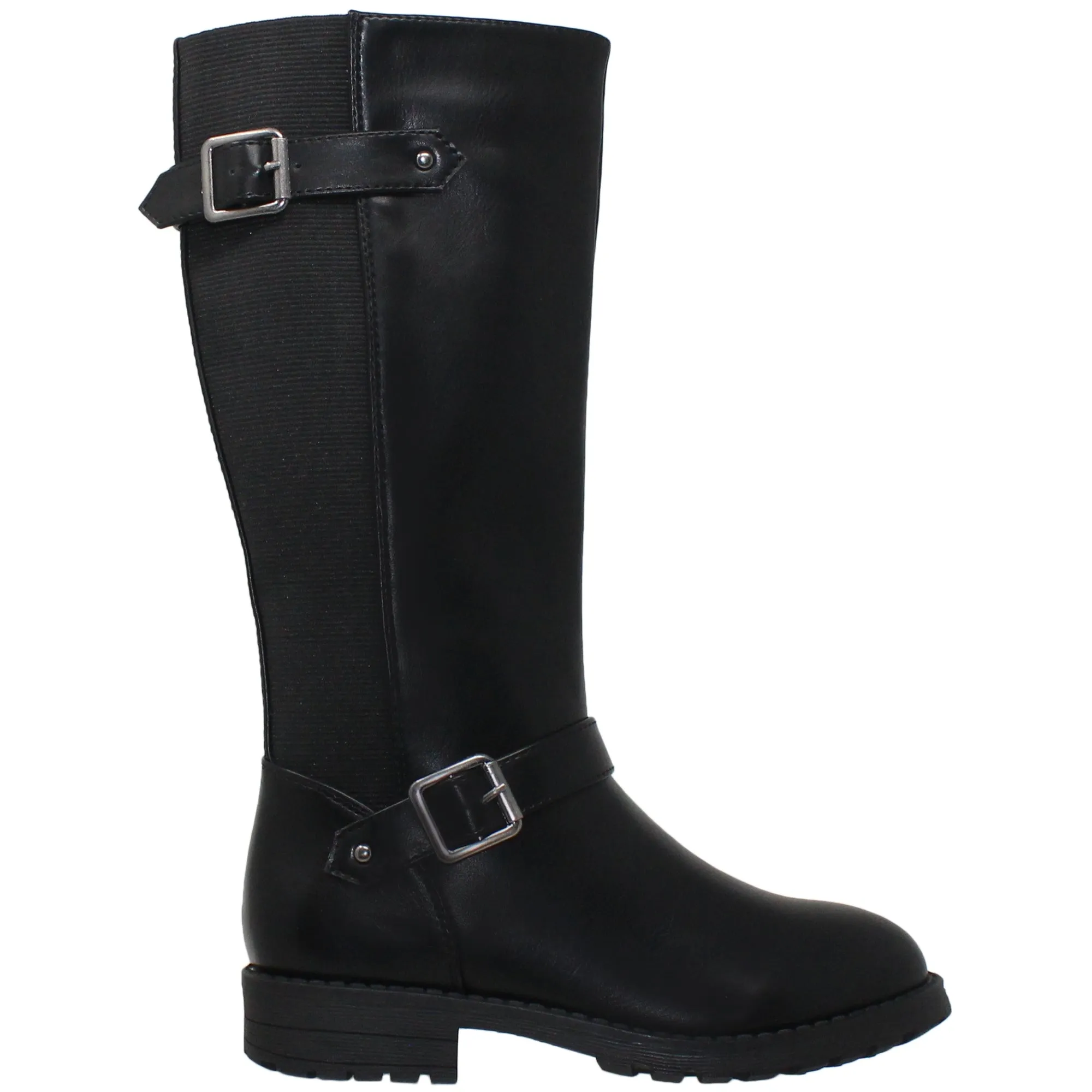 SOBEYO Girl's Knee-High Riding Boots Back Elastics Nappa Black