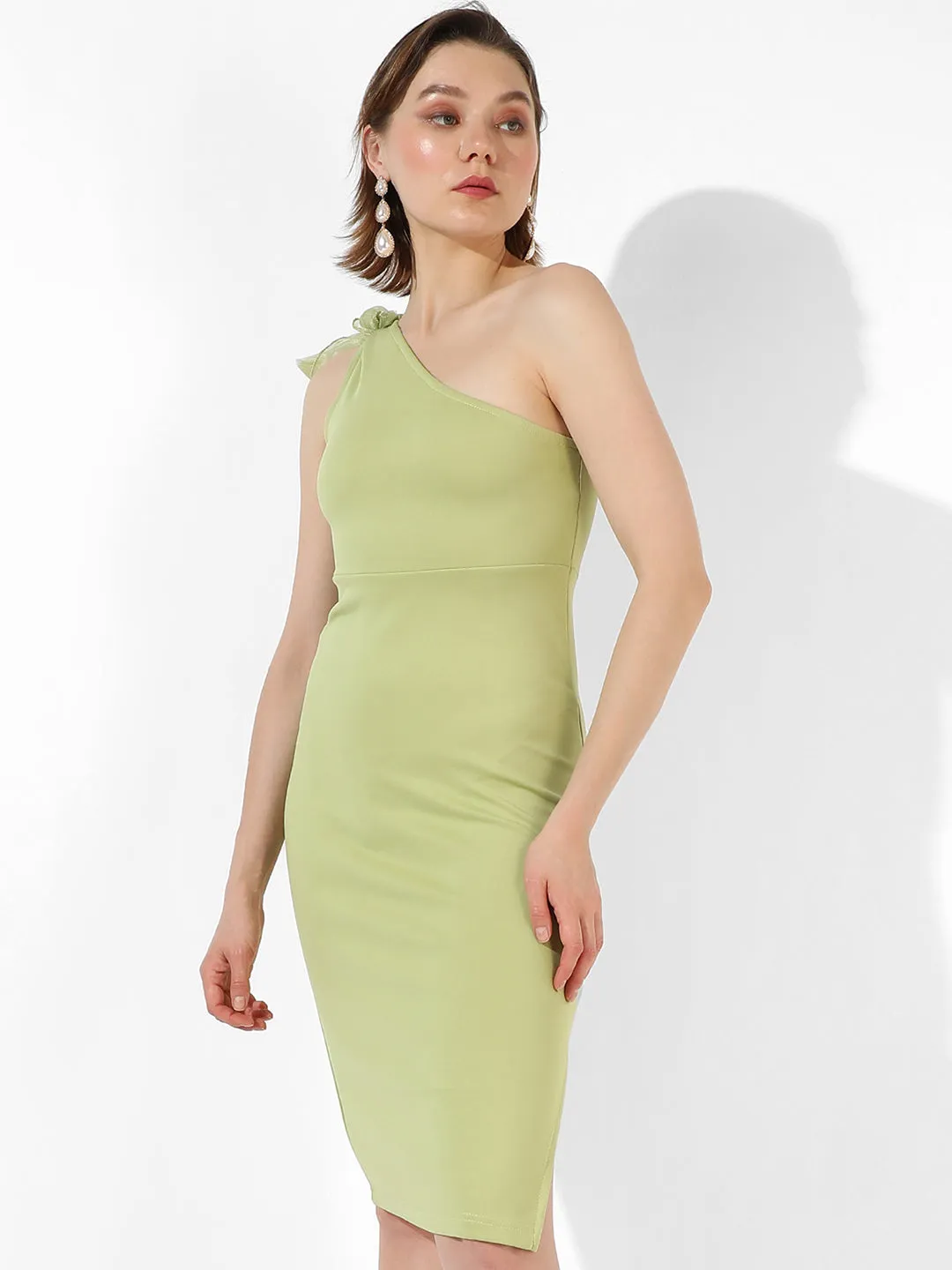 Solid Dress With Organza Ribbon Detail