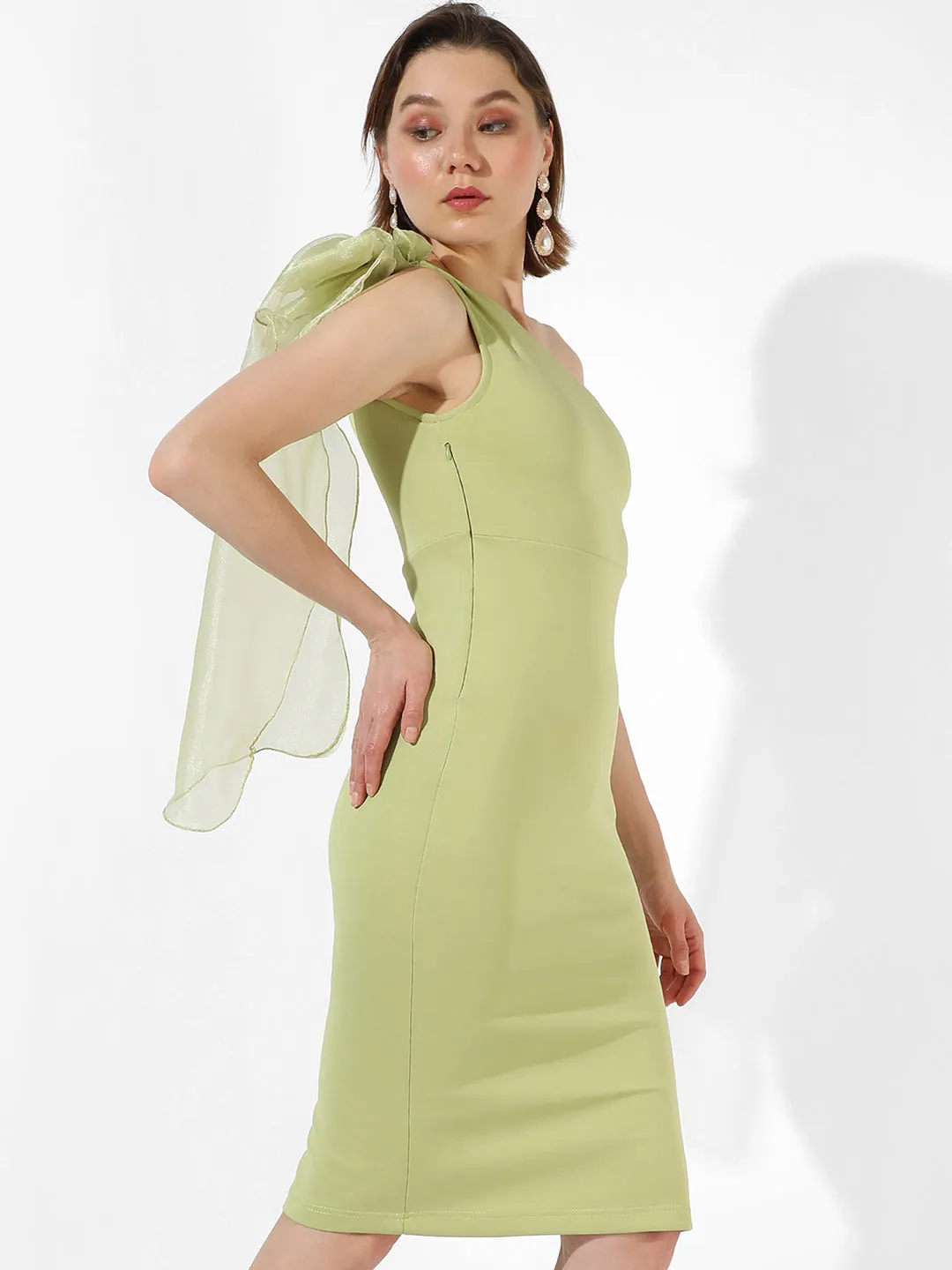 Solid Dress With Organza Ribbon Detail