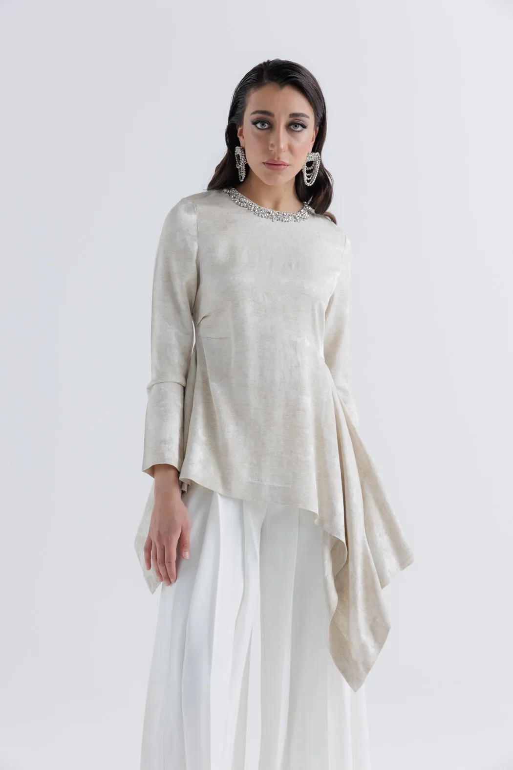 Sophisticated Asymmetrical Embellished Top