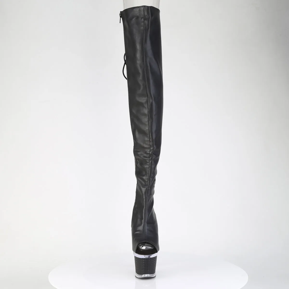 SPECTATOR-3030 Black Pleaser Pole Dancing Thigh High Boots with Peep Toes