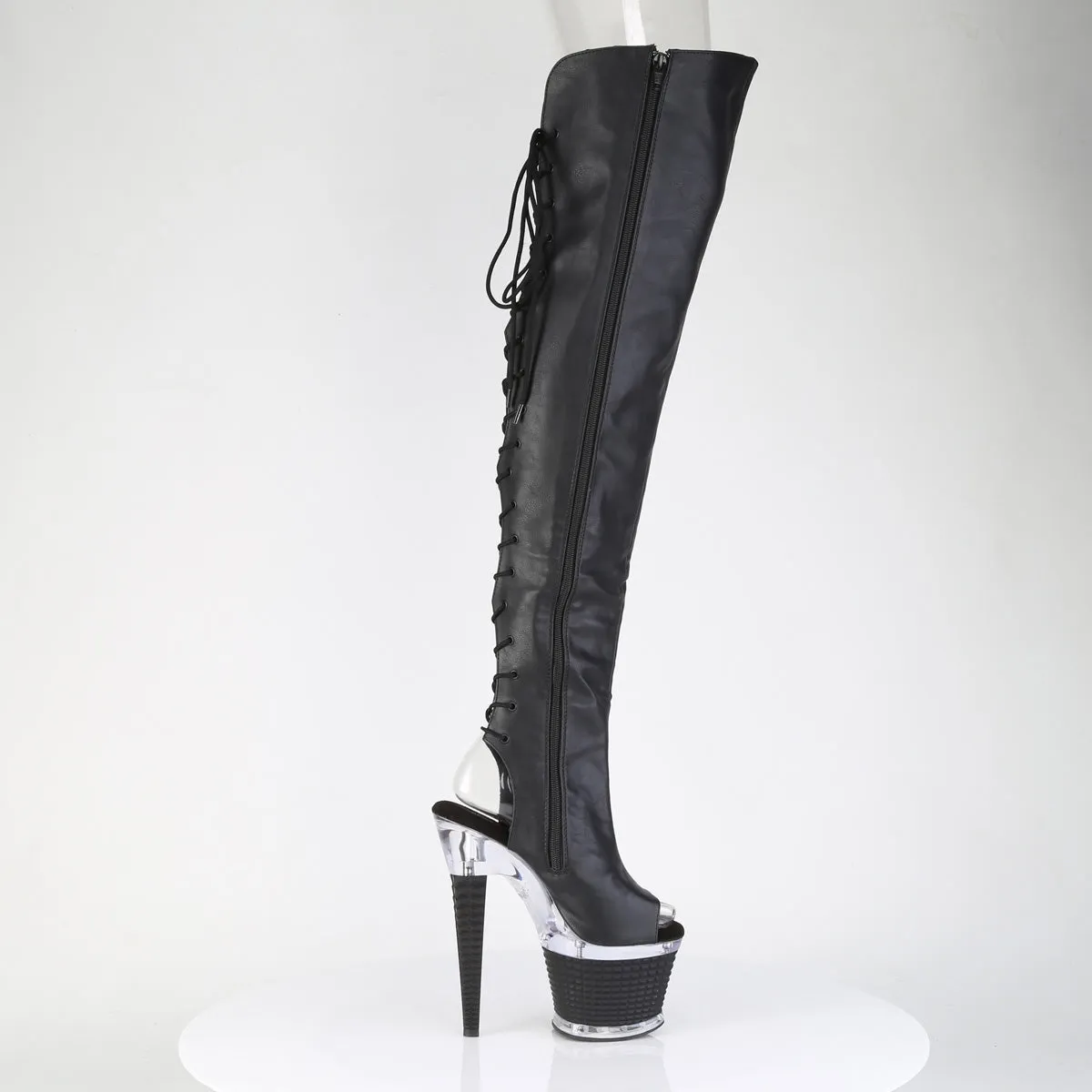 SPECTATOR-3030 Black Pleaser Pole Dancing Thigh High Boots with Peep Toes