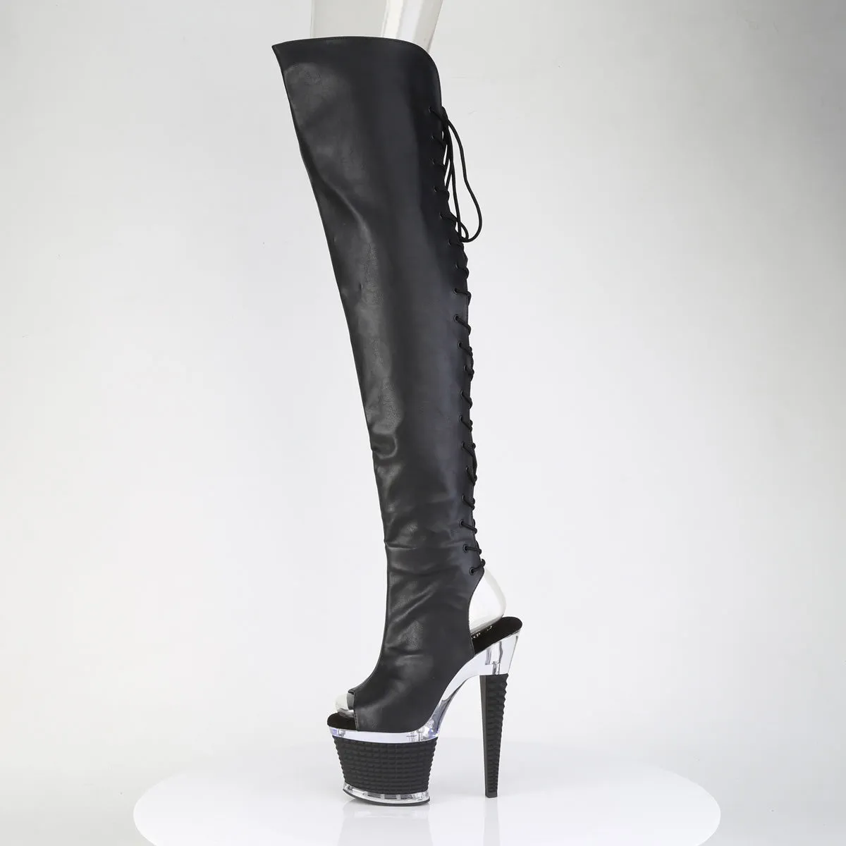 SPECTATOR-3030 Black Pleaser Pole Dancing Thigh High Boots with Peep Toes