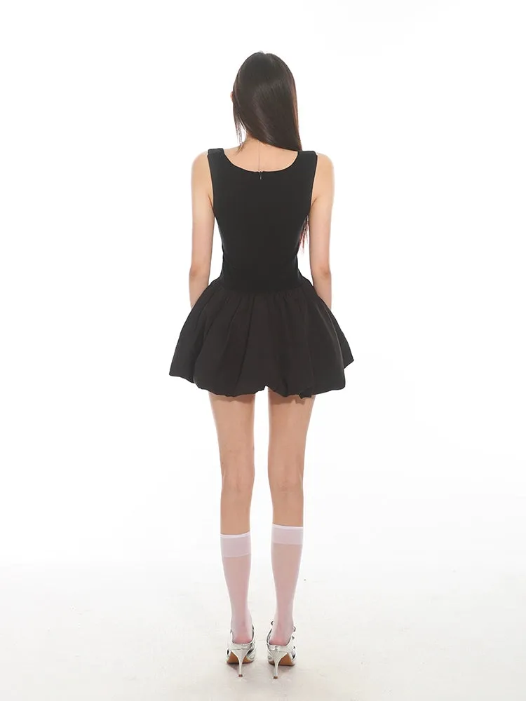 Square Neckline Sleeveless Skater Bubble-Skirt Dress