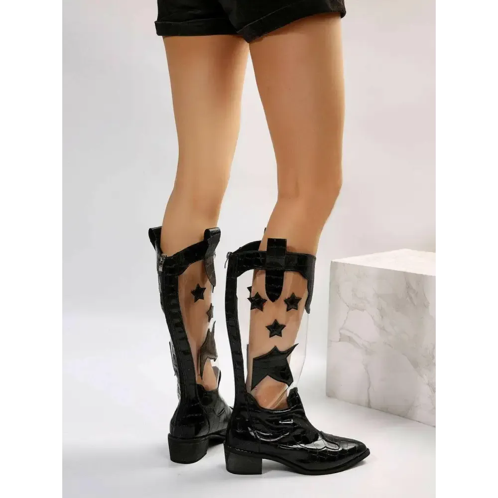 Star Point Toe Block Heel Boots Elevate Your Luxury Fashion for Women