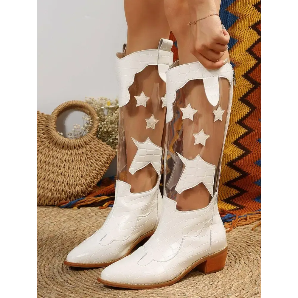 Star Point Toe Block Heel Boots Elevate Your Luxury Fashion for Women