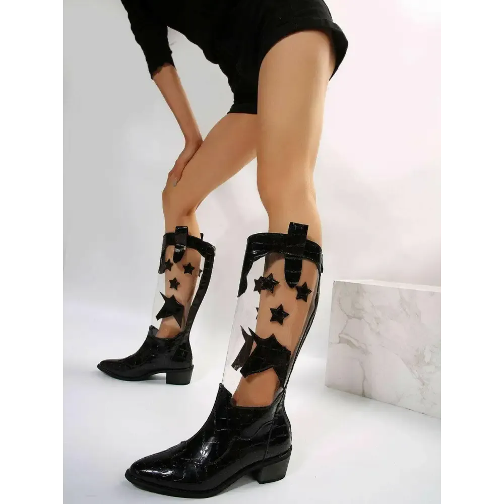 Star Point Toe Block Heel Boots Elevate Your Luxury Fashion for Women