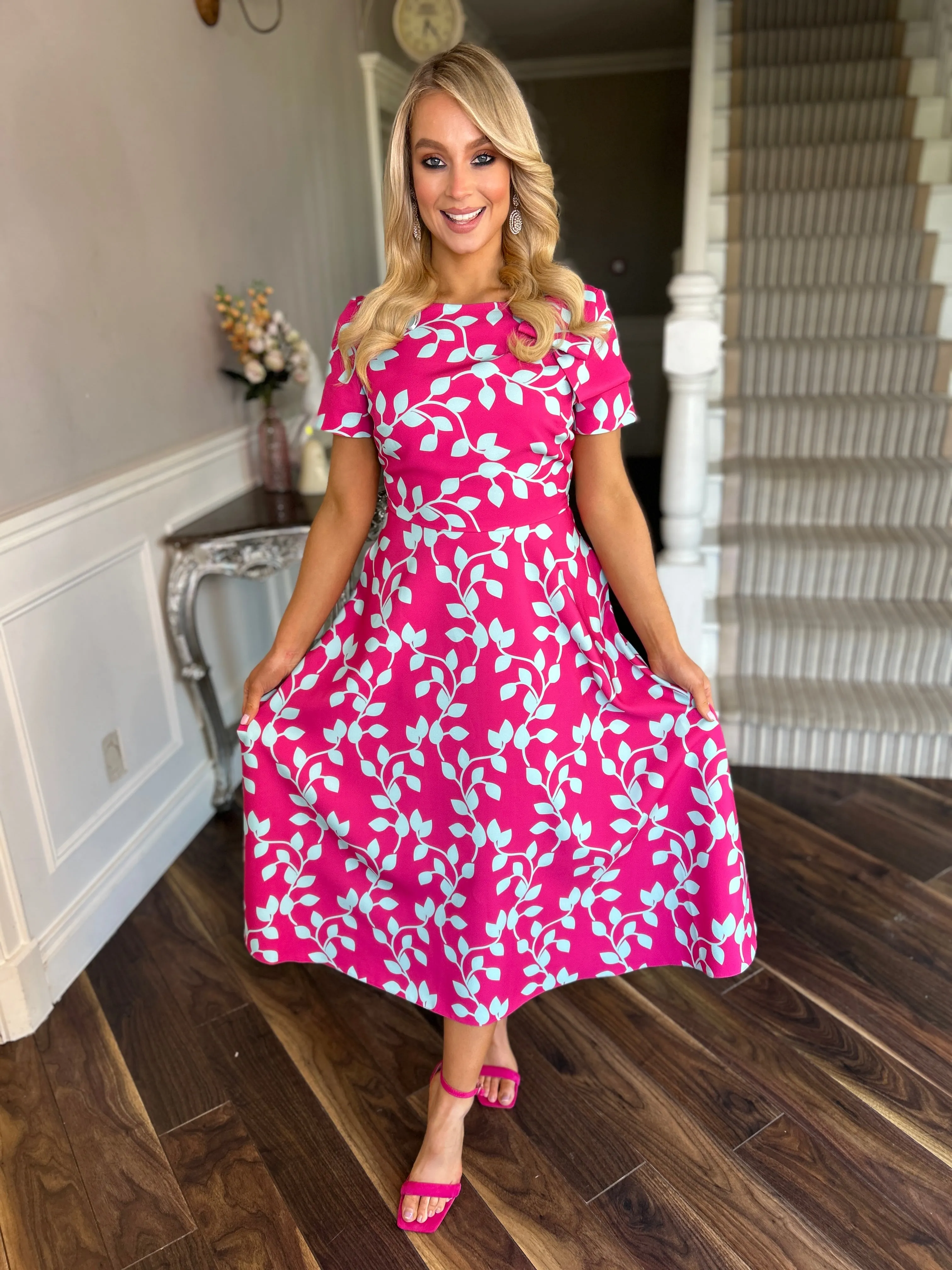 Stems Pink & Aqua Dress