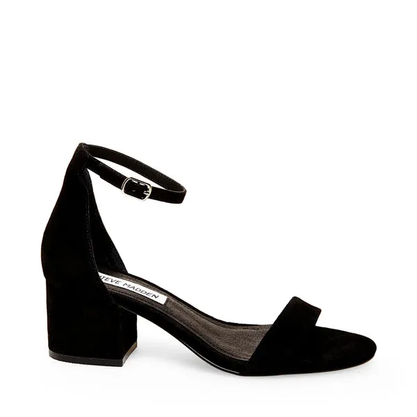 Steve Madden Irenee Black Suede Two Piece Open Toe Ankle Strap Block Heel Sandals