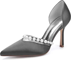 Stiletto Heels Wedding Pumps Pointed Toe Bridal Heels Satin Pearl Women Dress Shoes for Evening Party Platform Pump Shoes