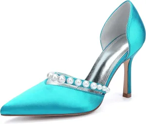 Stiletto Heels Wedding Pumps Pointed Toe Bridal Heels Satin Pearl Women Dress Shoes for Evening Party Platform Pump Shoes