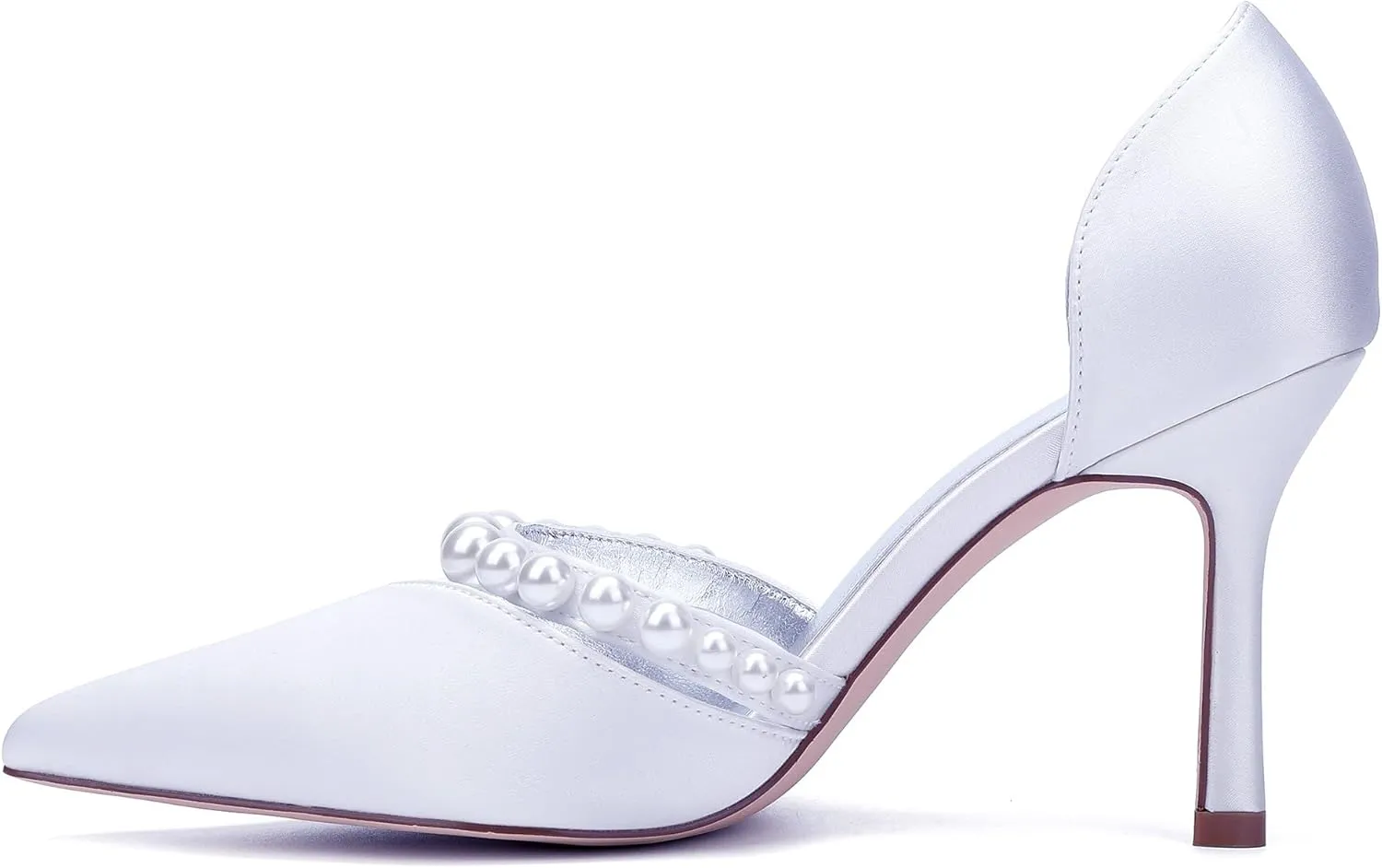 Stiletto Heels Wedding Pumps Pointed Toe Bridal Heels Satin Pearl Women Dress Shoes for Evening Party Platform Pump Shoes