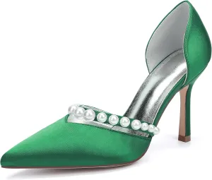 Stiletto Heels Wedding Pumps Pointed Toe Bridal Heels Satin Pearl Women Dress Shoes for Evening Party Platform Pump Shoes