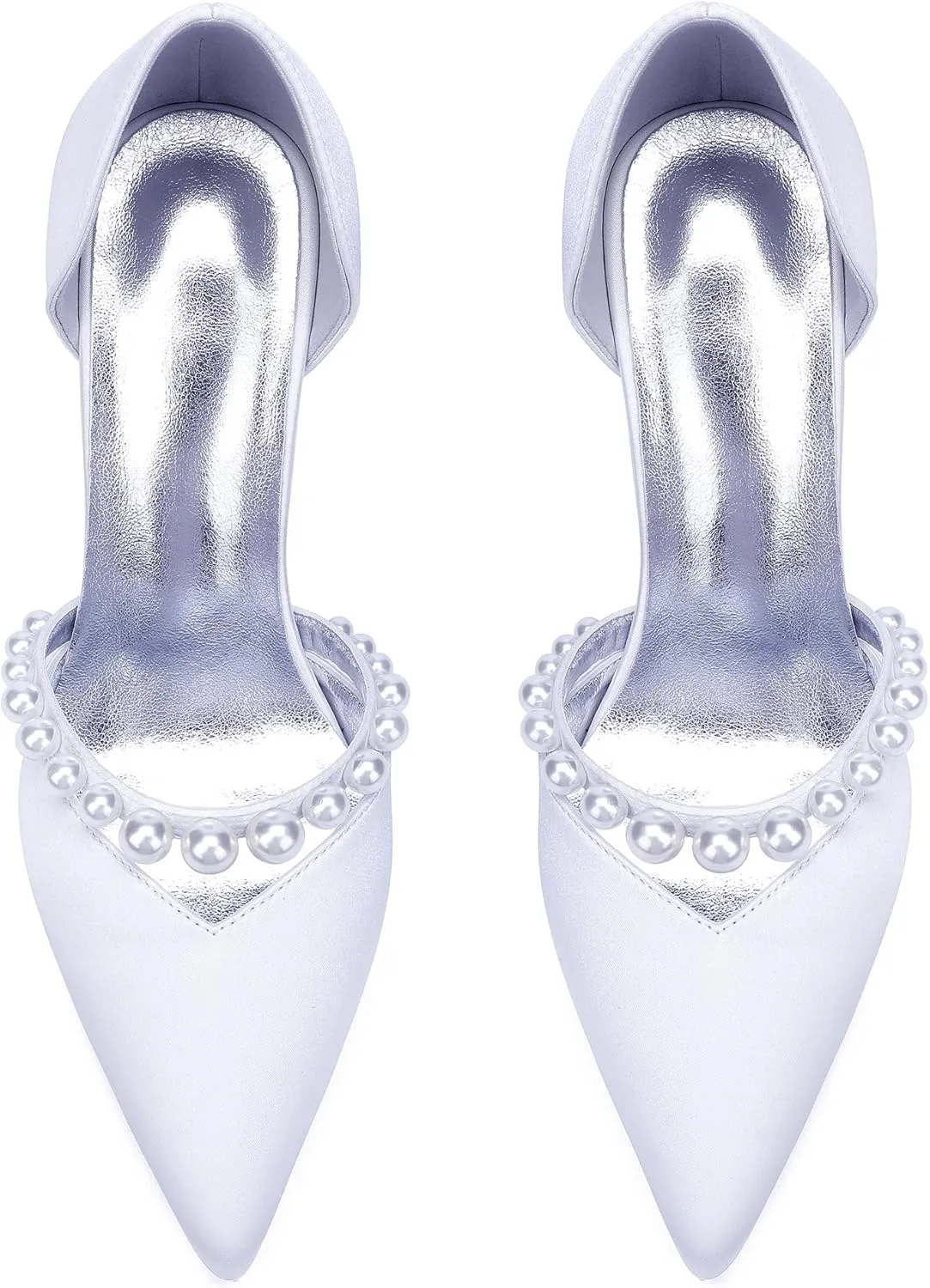 Stiletto Heels Wedding Pumps Pointed Toe Bridal Heels Satin Pearl Women Dress Shoes for Evening Party Platform Pump Shoes
