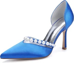 Stiletto Heels Wedding Pumps Pointed Toe Bridal Heels Satin Pearl Women Dress Shoes for Evening Party Platform Pump Shoes