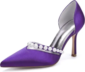 Stiletto Heels Wedding Pumps Pointed Toe Bridal Heels Satin Pearl Women Dress Shoes for Evening Party Platform Pump Shoes