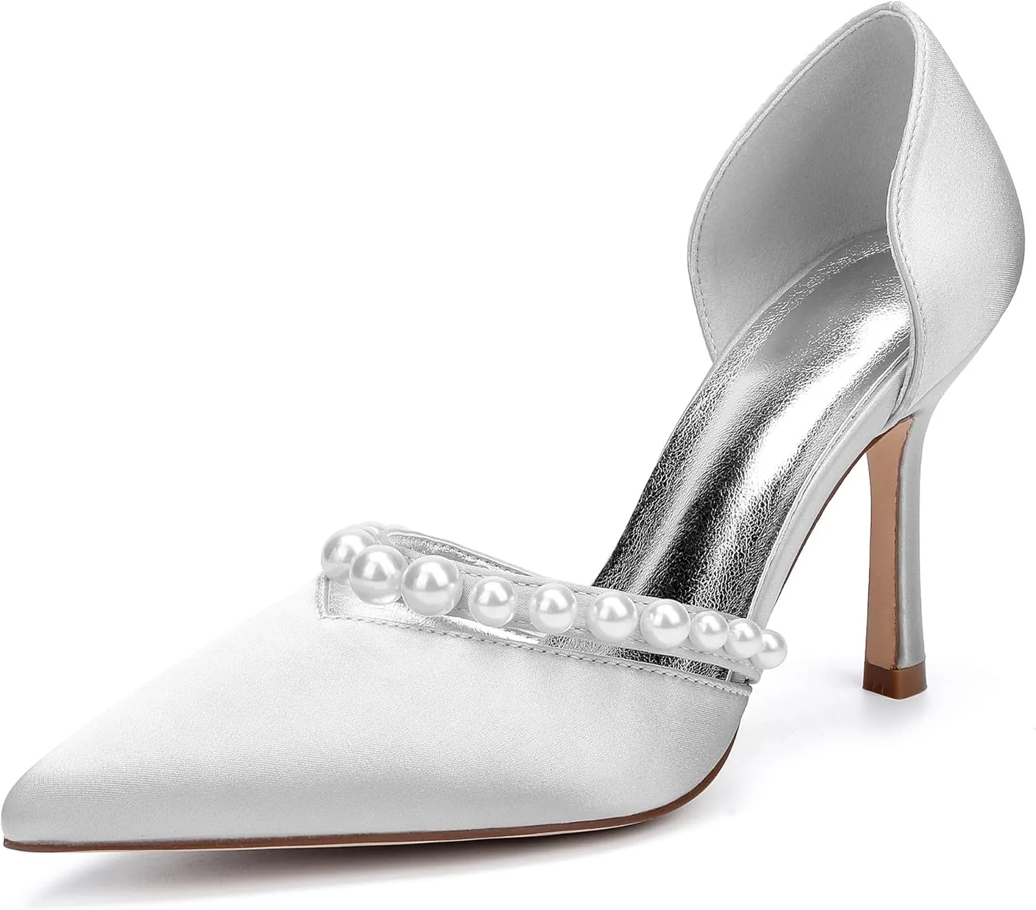 Stiletto Heels Wedding Pumps Pointed Toe Bridal Heels Satin Pearl Women Dress Shoes for Evening Party Platform Pump Shoes