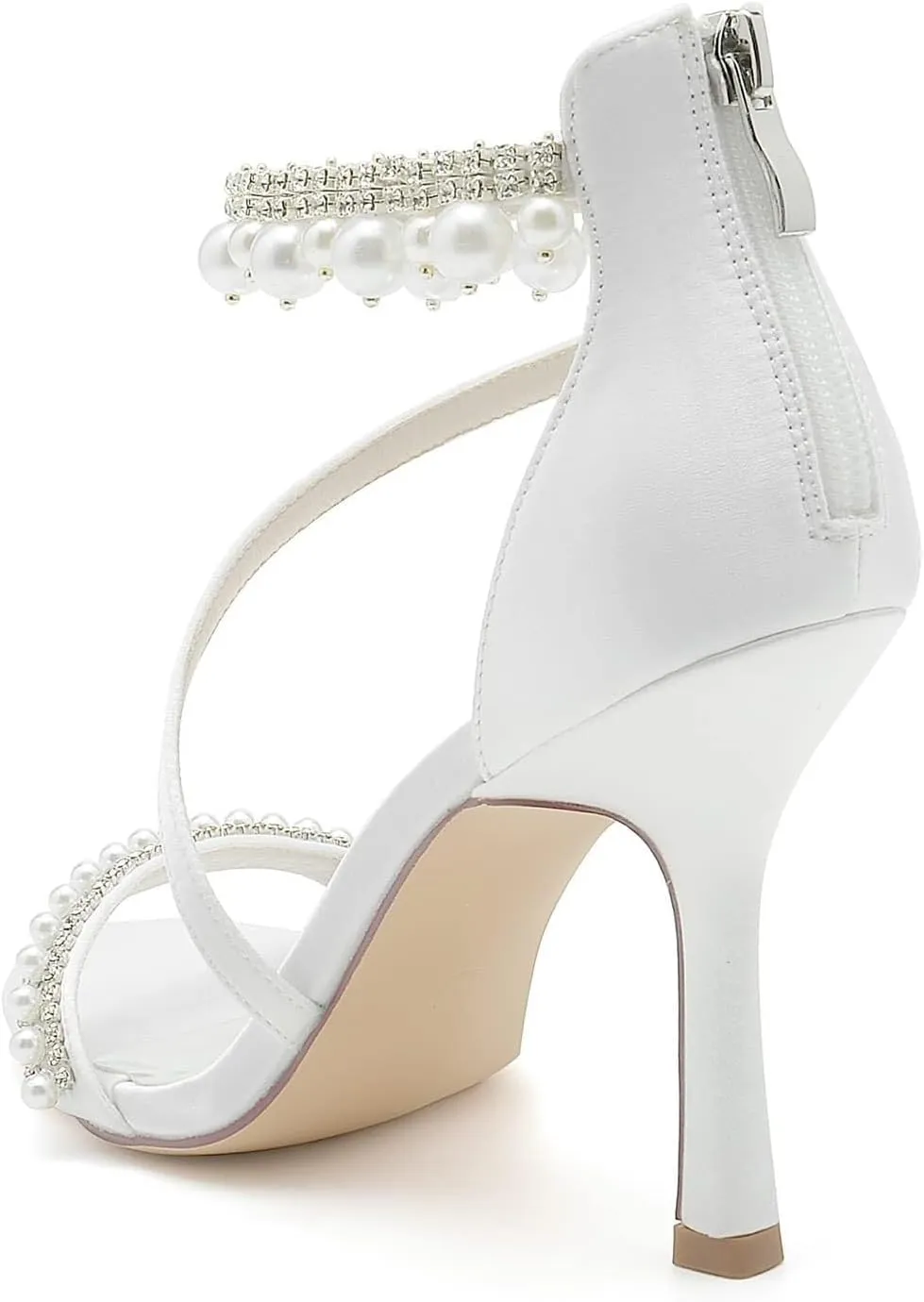 Stiletto Heels Wedding Shoes for Bride Open Toe Rhinestone Ankle Strap Women Heeled Sandals Bridal Heels Round Toe Pumps