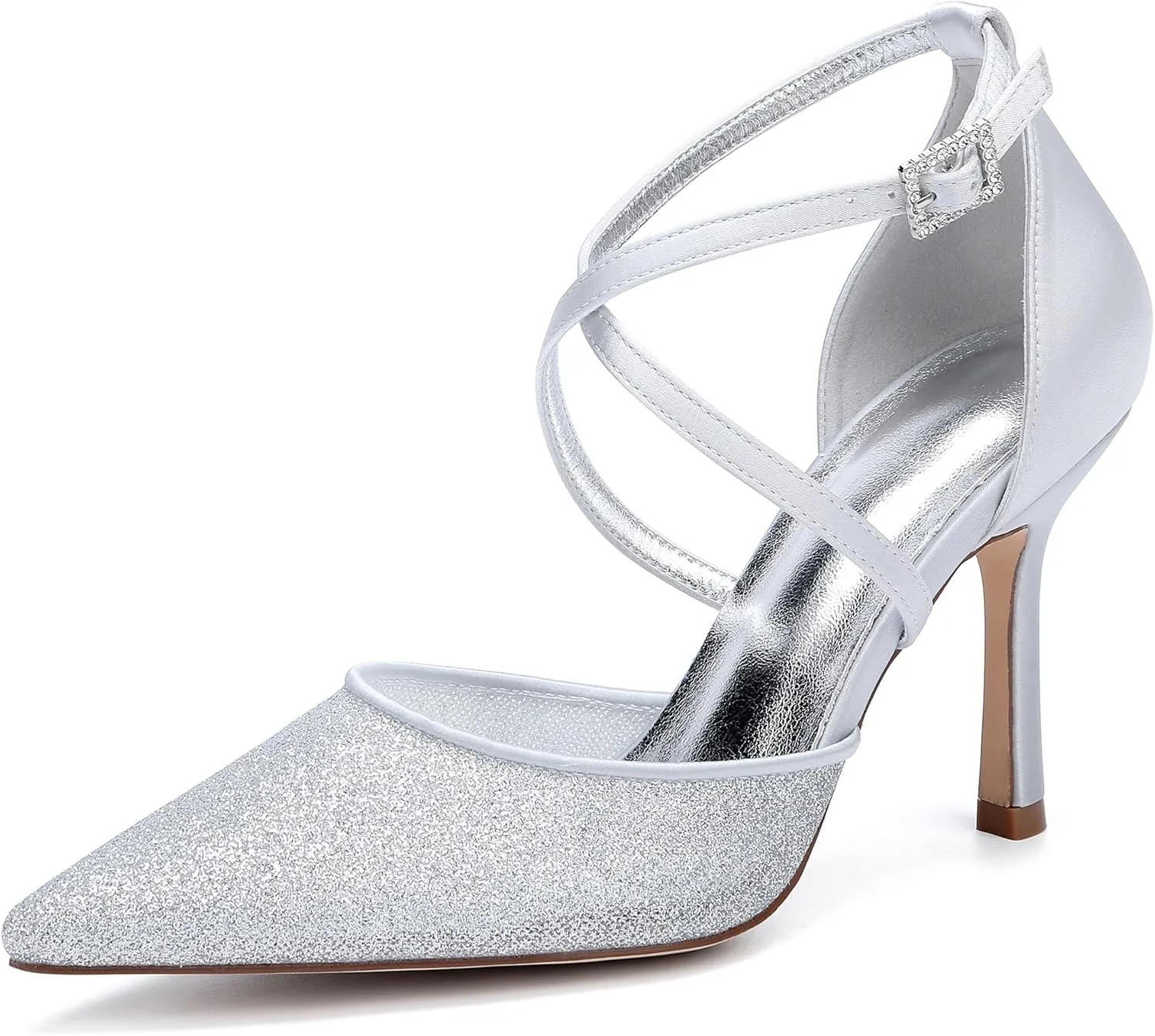 Stiletto Heels Wedding Shoes Pointed Toe Closed Toe Bridal Heels Evening Ankle Strap Shoes for Women Formal