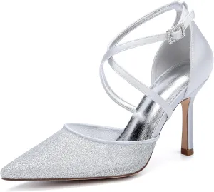 Stiletto Heels Wedding Shoes Pointed Toe Closed Toe Bridal Heels Evening Ankle Strap Shoes for Women Formal