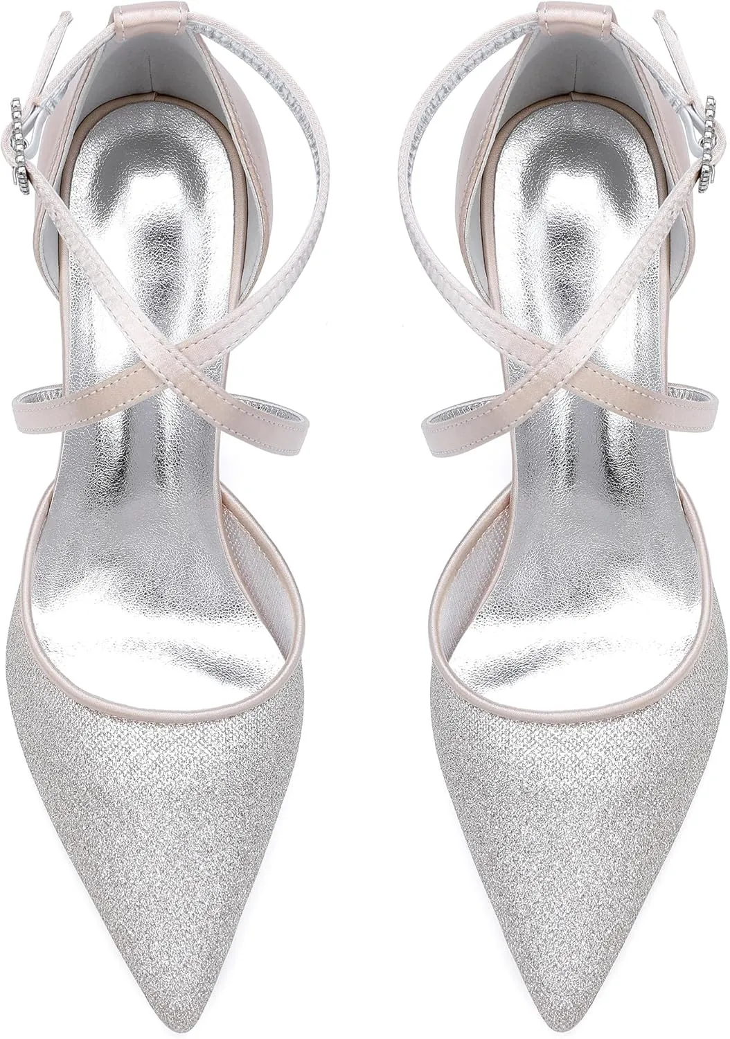 Stiletto Heels Wedding Shoes Pointed Toe Closed Toe Bridal Heels Evening Ankle Strap Shoes for Women Formal