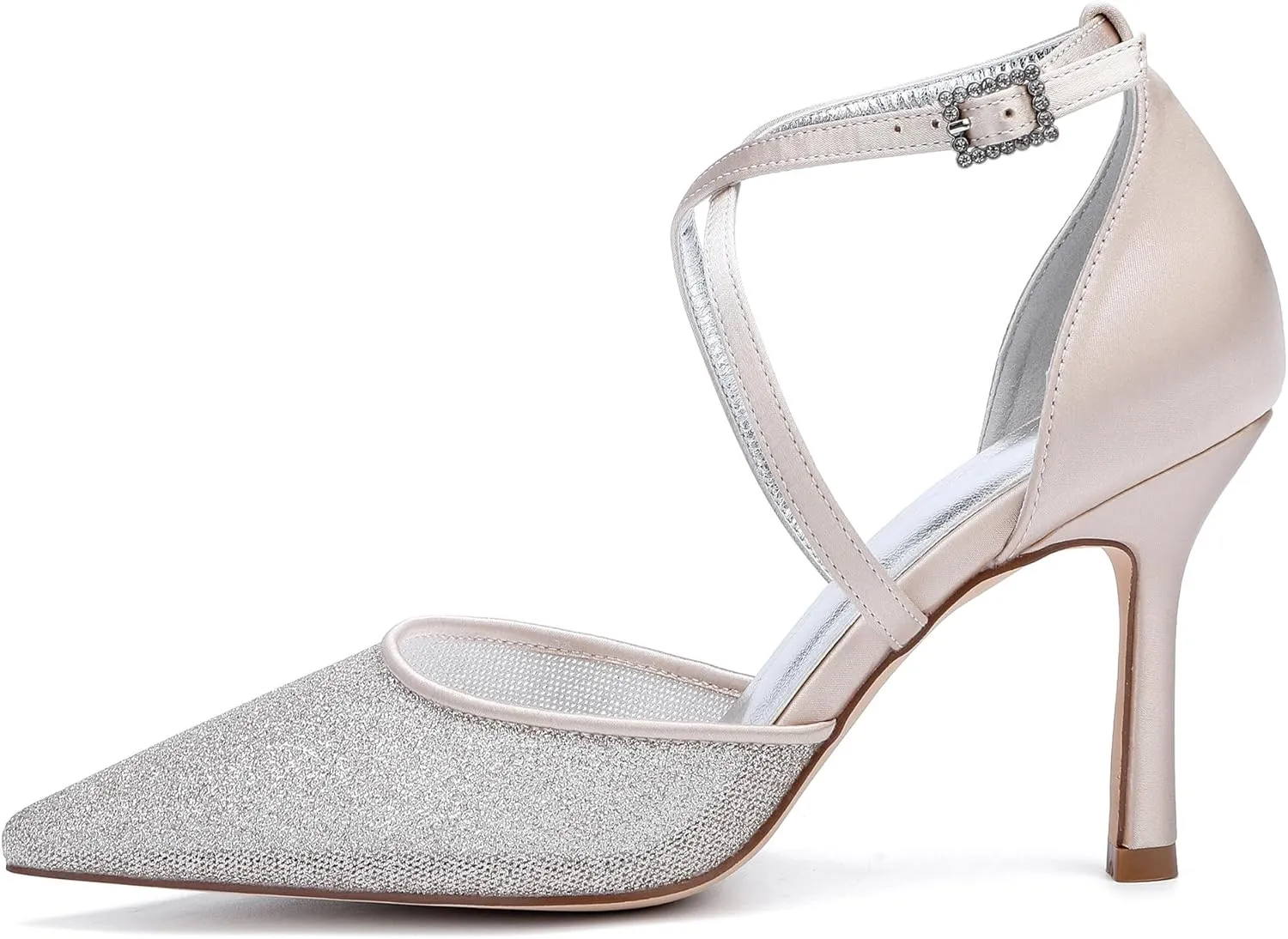 Stiletto Heels Wedding Shoes Pointed Toe Closed Toe Bridal Heels Evening Ankle Strap Shoes for Women Formal