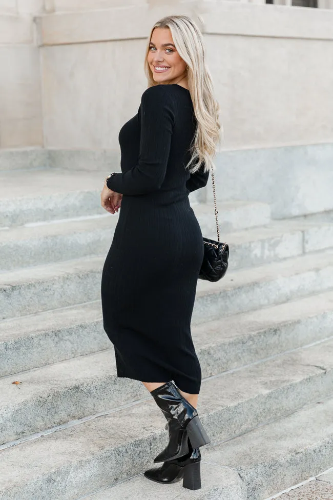 Still Night Black Long Sleeve Midi Dress FINAL SALE