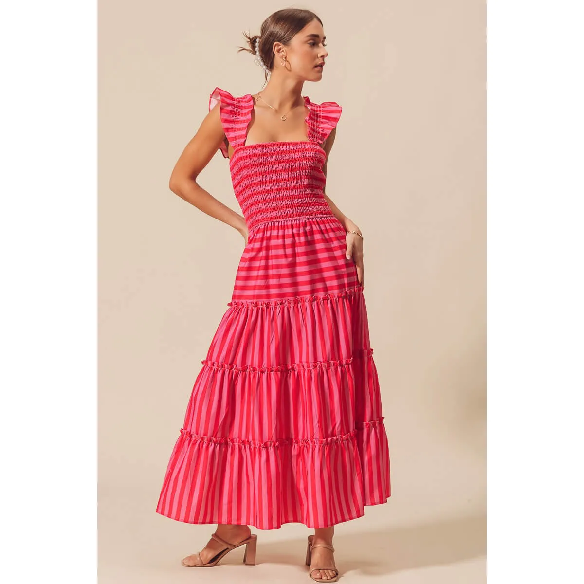 Striped Ruffle Maxi Dress