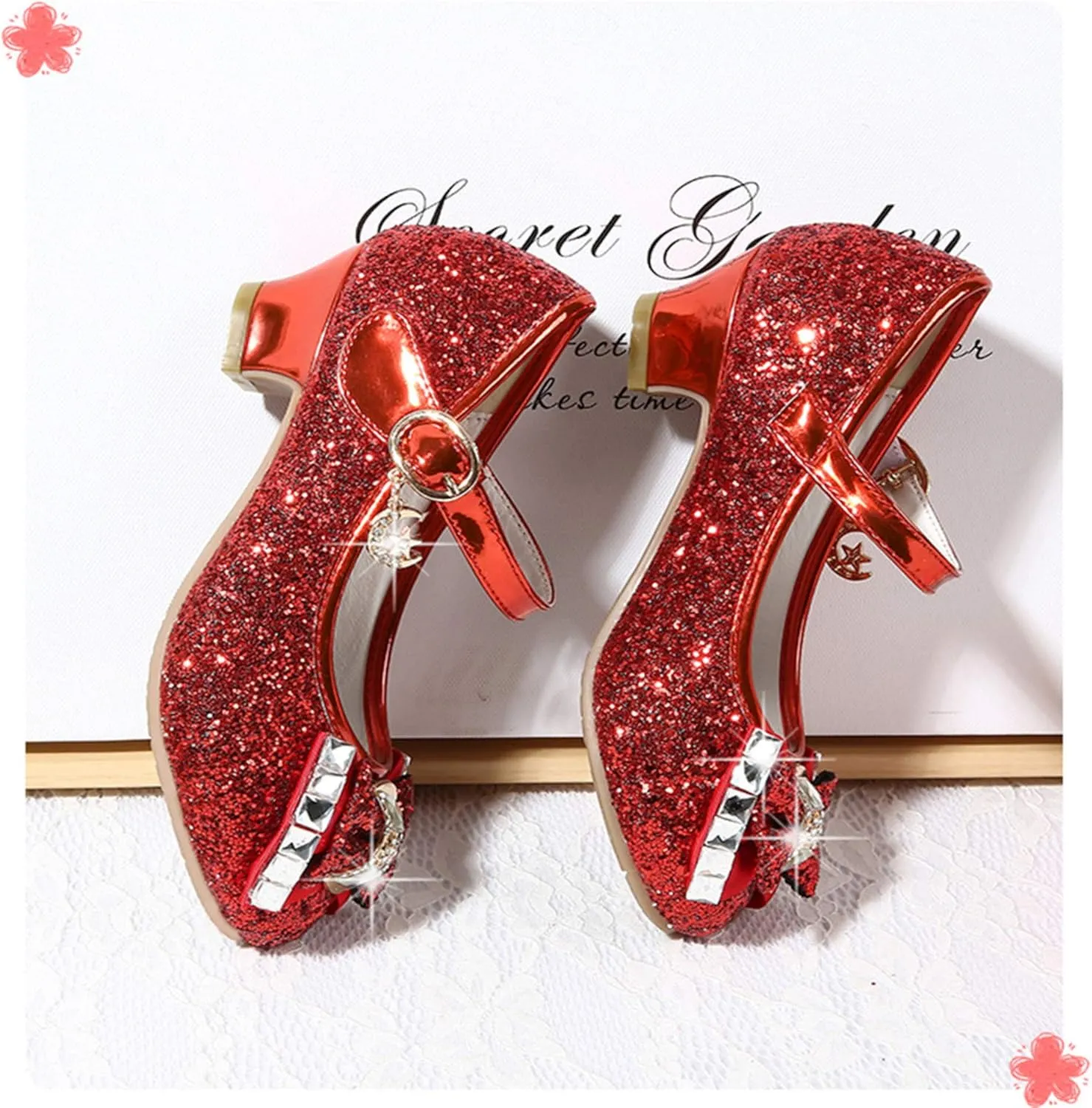 Stunner Girls Dress Shoes Wedding Party Heels Bow Sparkly Mary Jane Princess Shoes