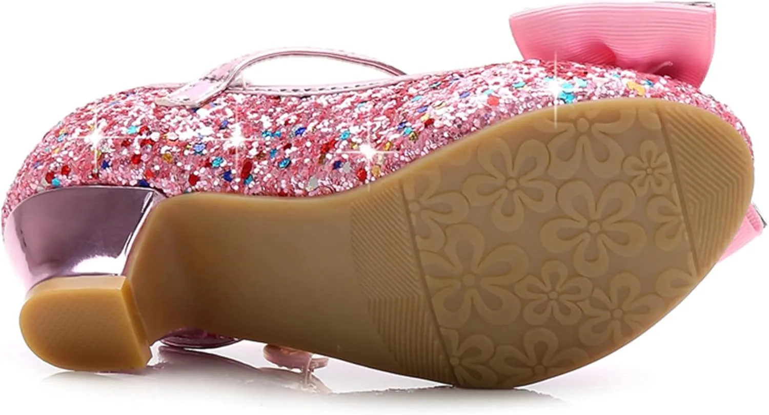 Stunner Girls Dress Shoes Wedding Party Heels Bow Sparkly Mary Jane Princess Shoes