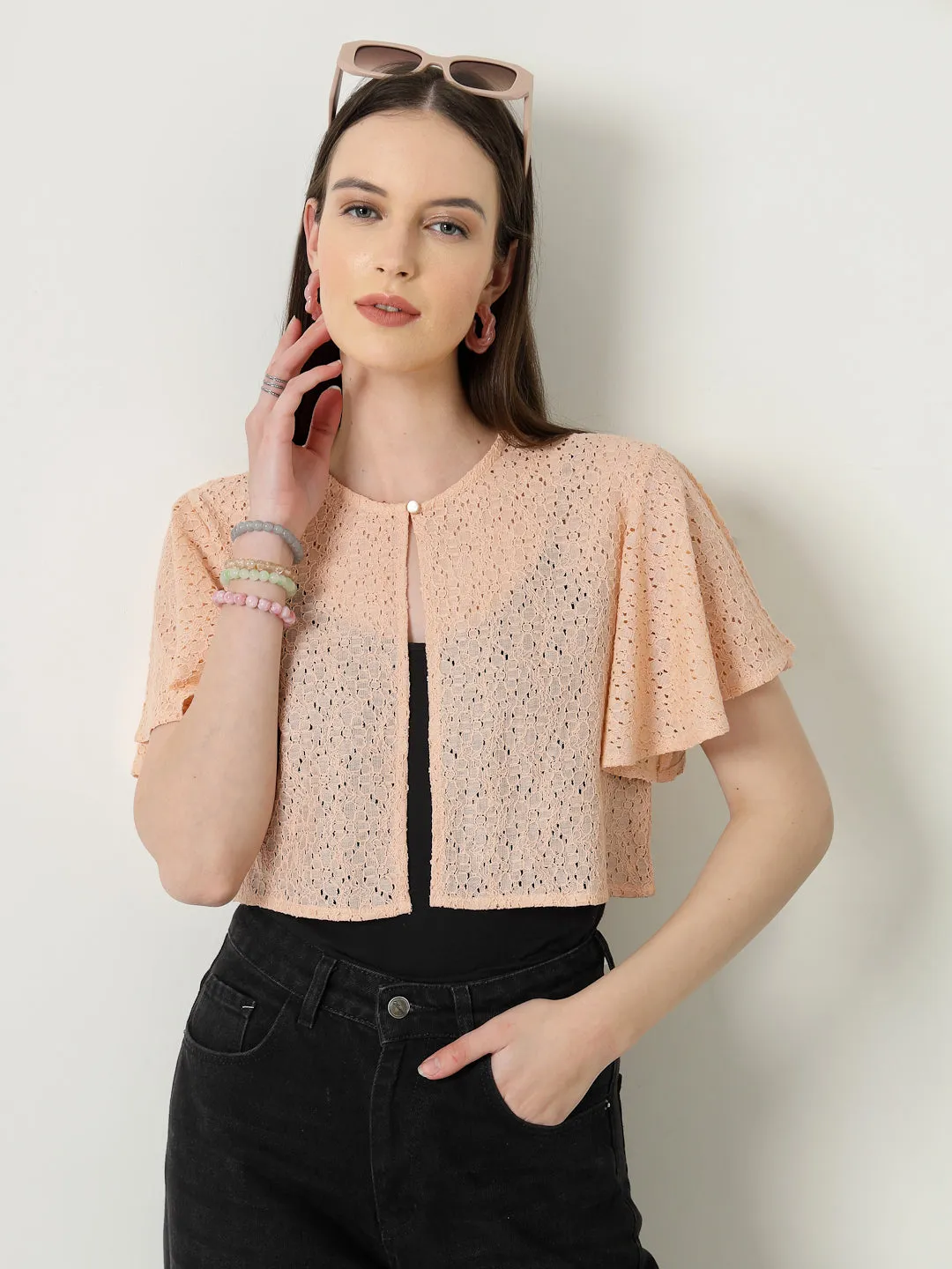 Style Quotient Women Nude Lace Shrug