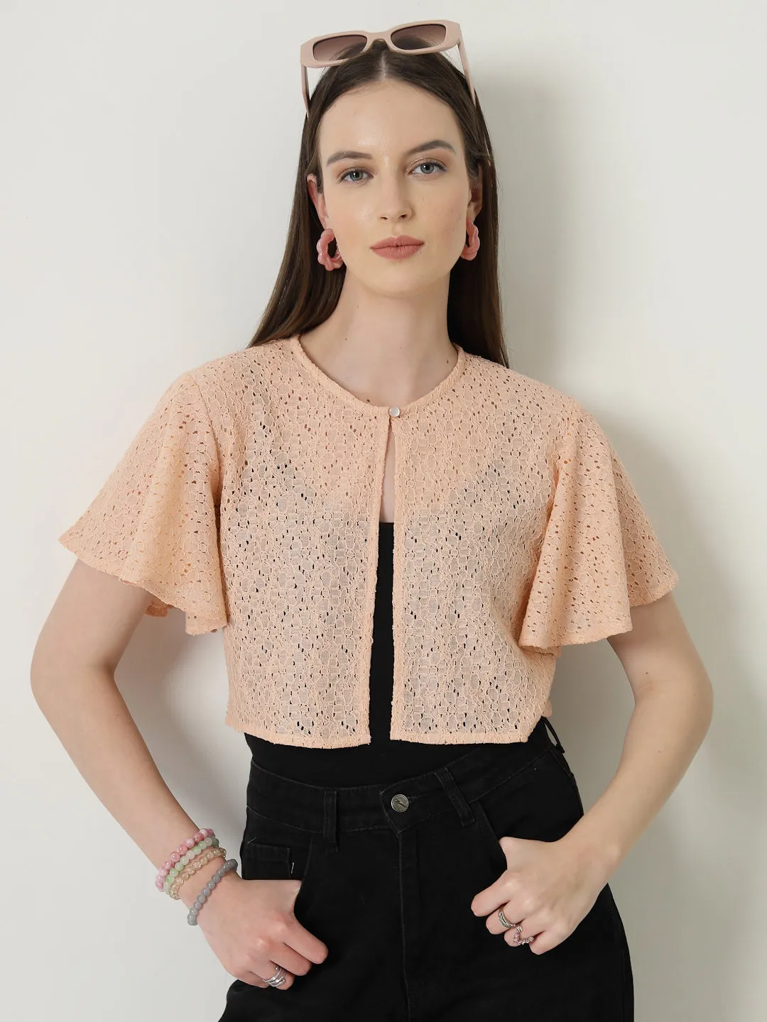 Style Quotient Women Nude Lace Shrug