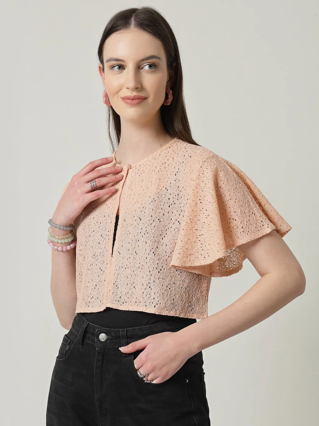 Style Quotient Women Nude Lace Shrug