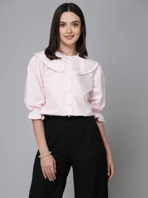 Style Quotient Women Solid Ligh Pink Polycotton Smart Casual Shirt