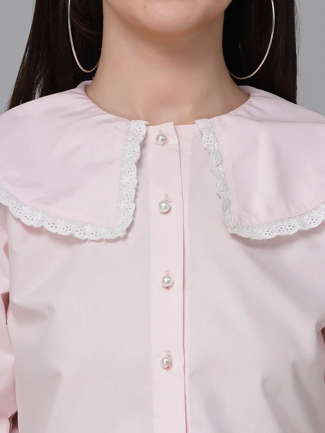 Style Quotient Women Solid Ligh Pink Polycotton Smart Casual Shirt