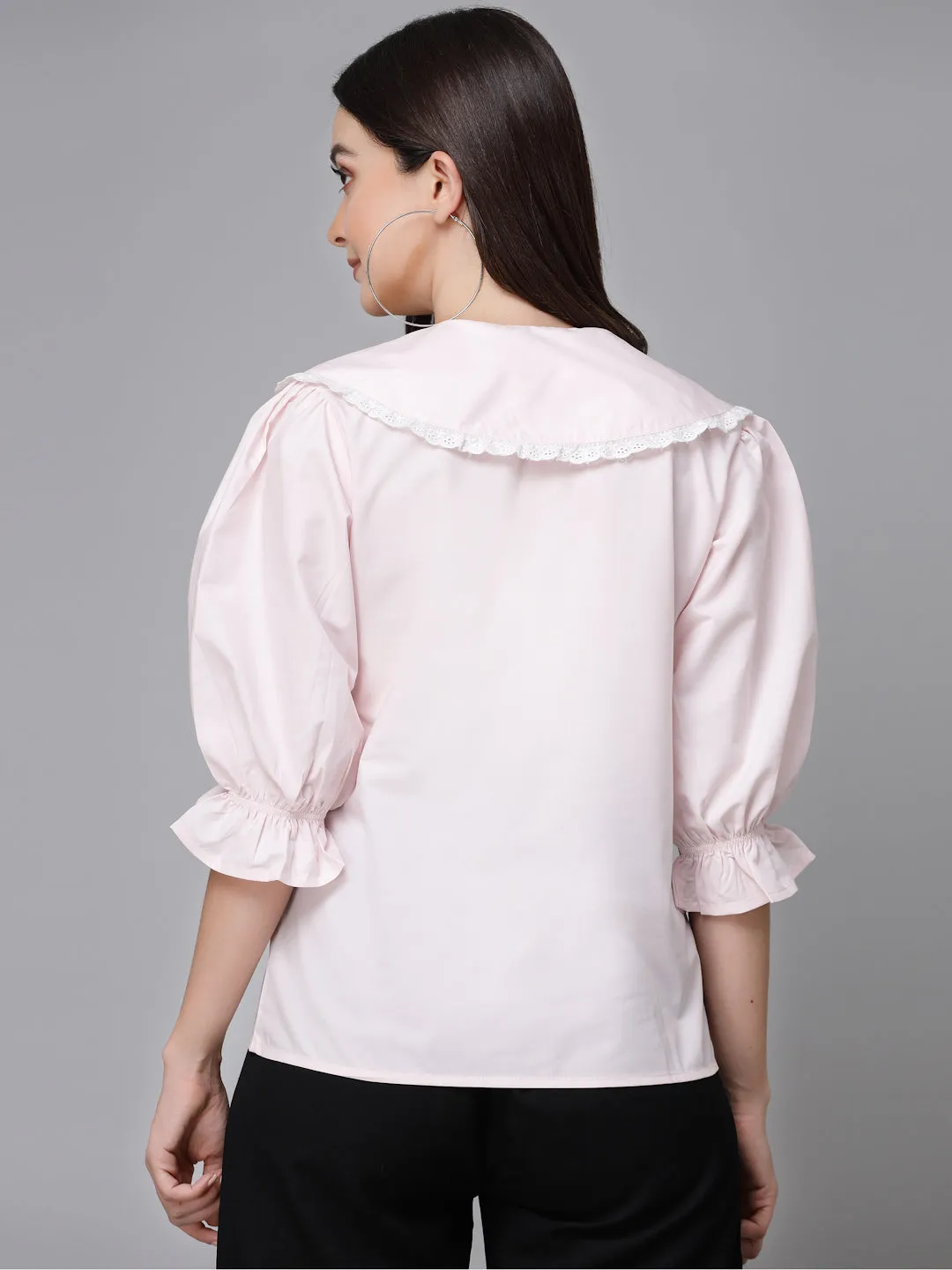 Style Quotient Women Solid Ligh Pink Polycotton Smart Casual Shirt