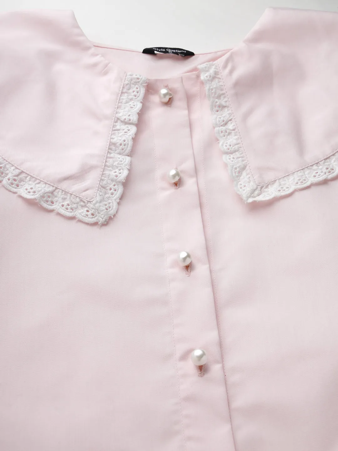 Style Quotient Women Solid Ligh Pink Polycotton Smart Casual Shirt