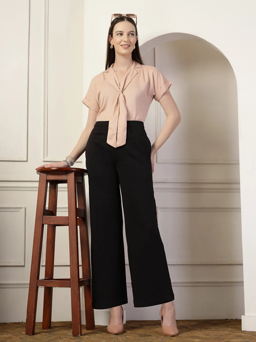 Style Quotient Women Solid Nude Regular Fit Formal Top