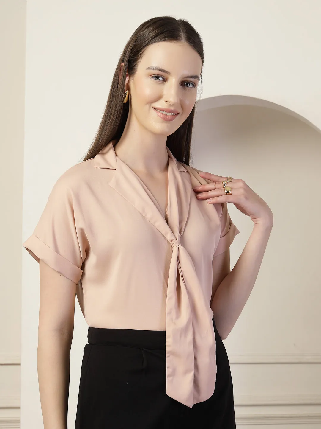 Style Quotient Women Solid Nude Regular Fit Formal Top