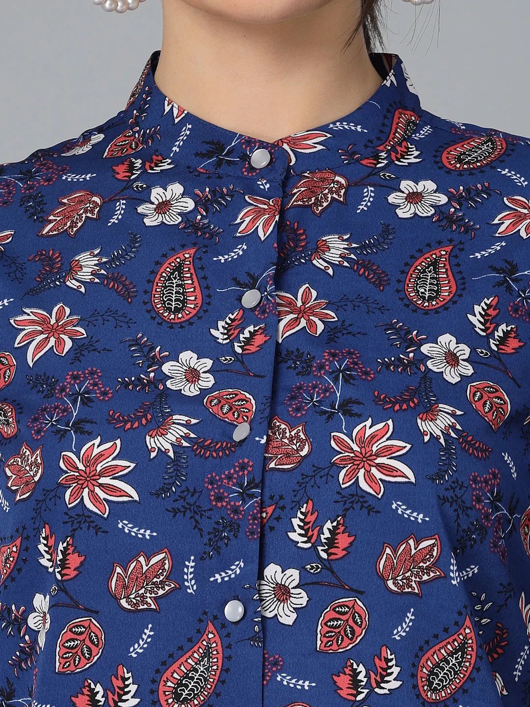 Style Quotients Women Blue Floral Polyester Smart Casual Top