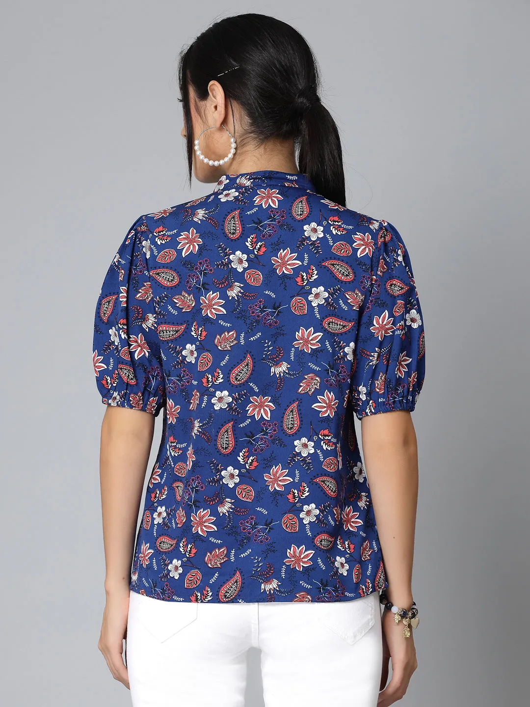 Style Quotients Women Blue Floral Polyester Smart Casual Top
