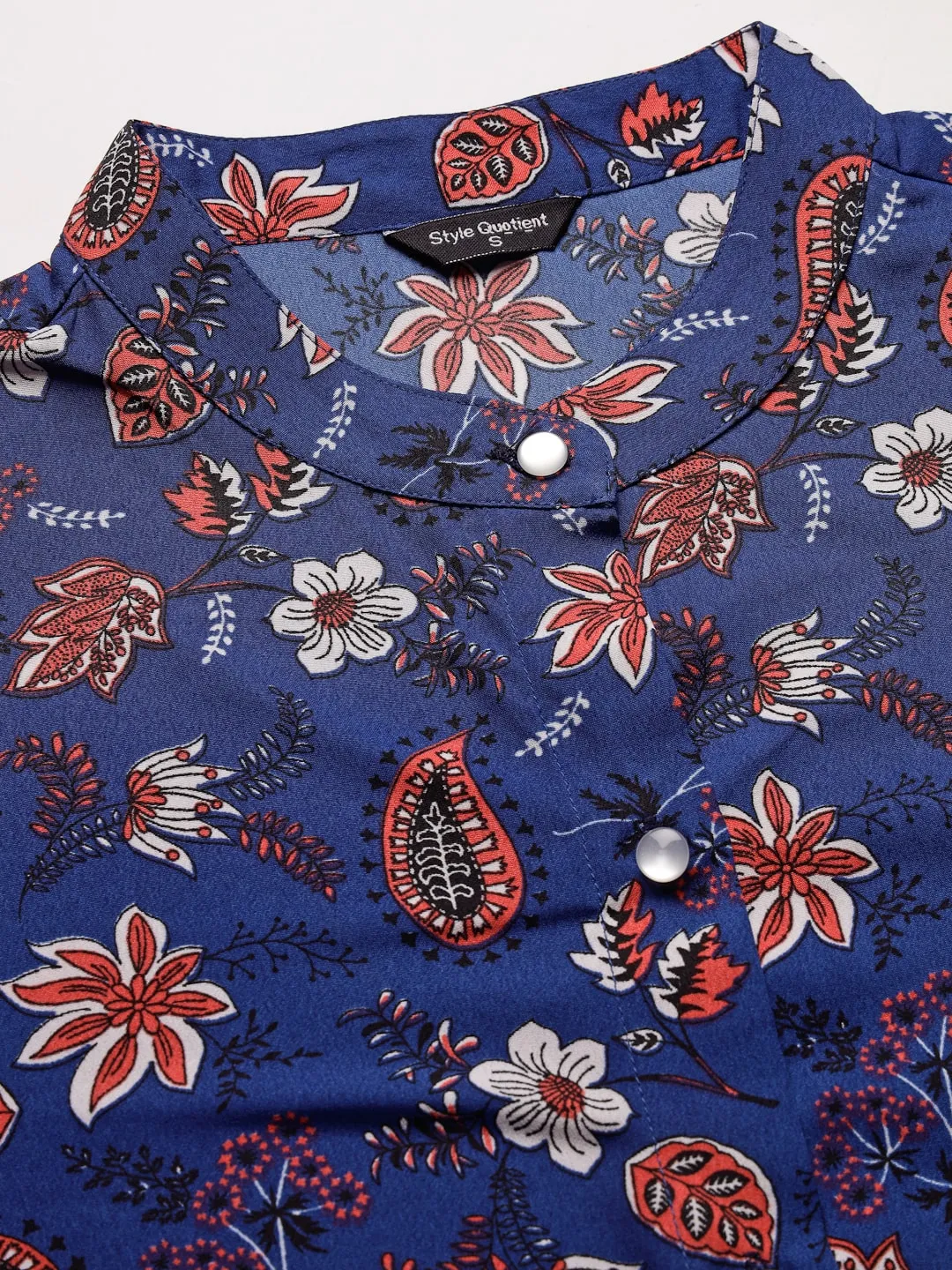Style Quotients Women Blue Floral Polyester Smart Casual Top