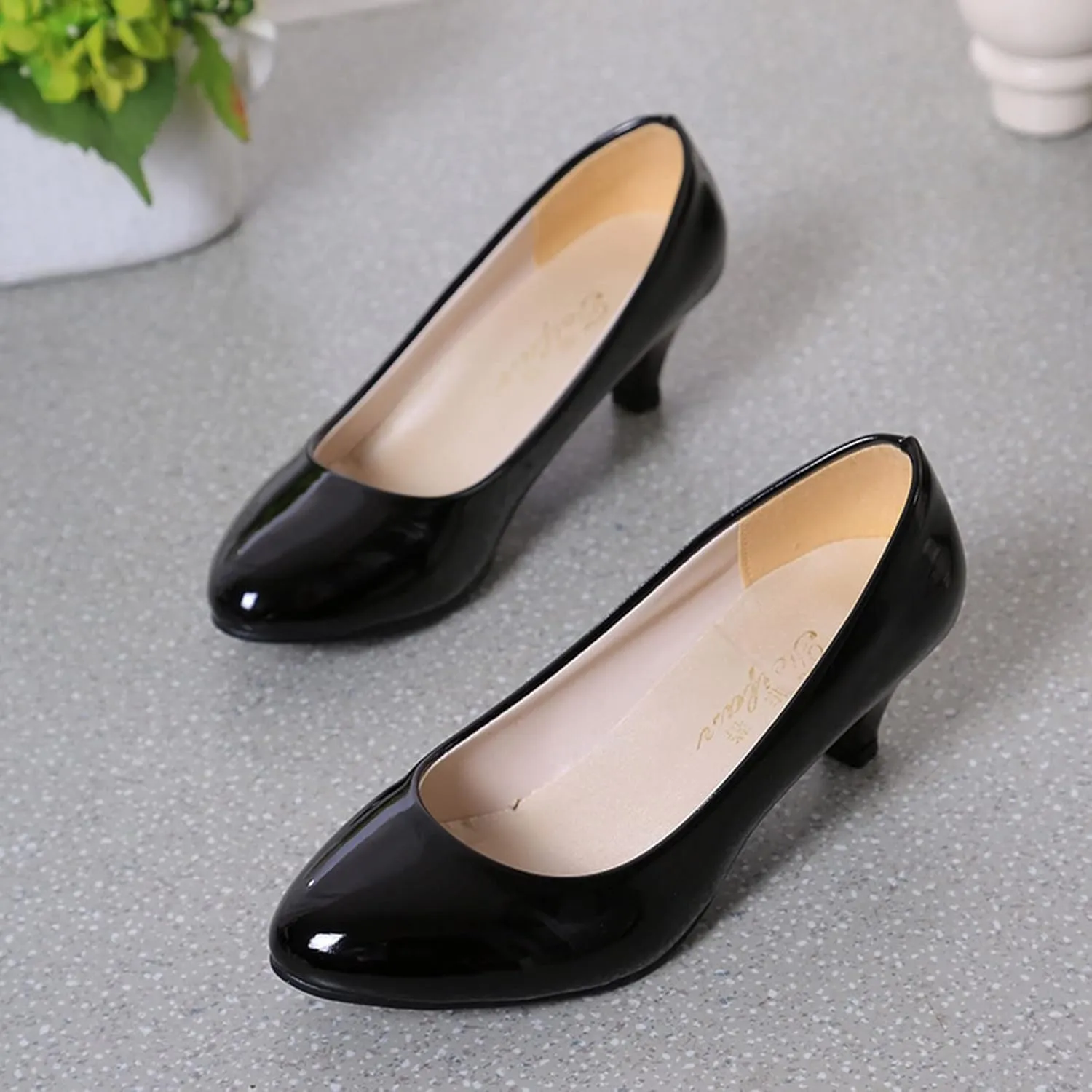 SuanlaTDS Pumps High Heels for Women Sexy, Trendy Solid Color Chunky Heel Pointed Toe Pumps Comfortable Slip-on Spring Summer Dressy Pumps Shoes for Women and Ladies (Black #6, 8.5)