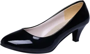 SuanlaTDS Pumps High Heels for Women Sexy, Trendy Solid Color Chunky Heel Pointed Toe Pumps Comfortable Slip-on Spring Summer Dressy Pumps Shoes for Women and Ladies (Black #6, 8.5)