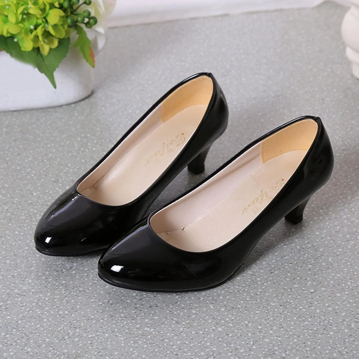 SuanlaTDS Pumps High Heels for Women Sexy, Trendy Solid Color Chunky Heel Pointed Toe Pumps Comfortable Slip-on Spring Summer Dressy Pumps Shoes for Women and Ladies (Black #6, 8.5)