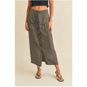 Suede Button-Down Cargo Skirt