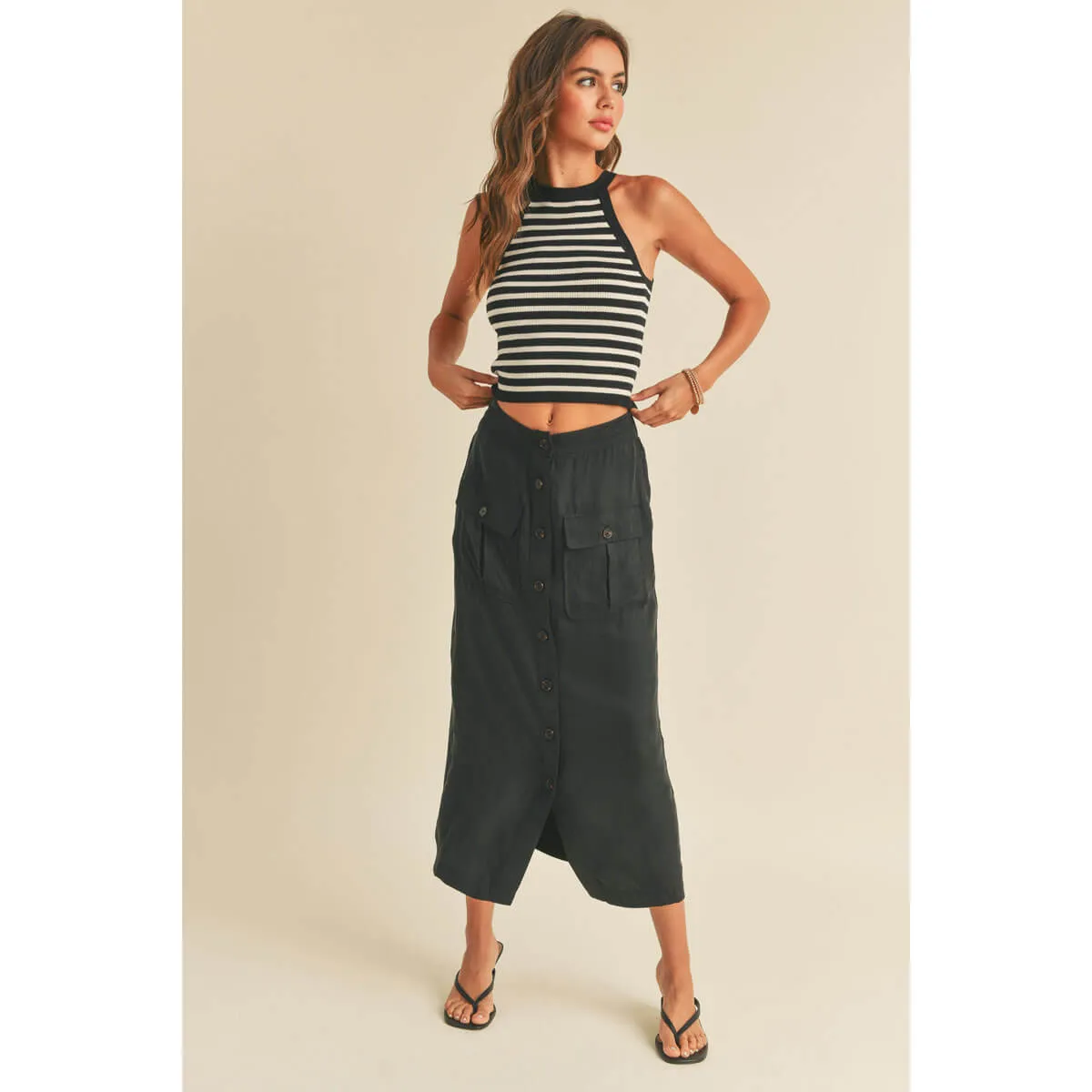 Suede Button-Down Cargo Skirt
