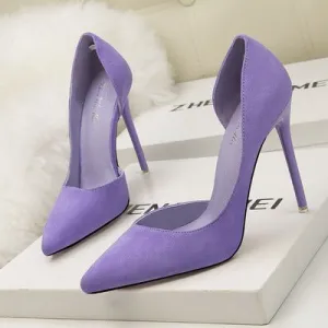 Suede High Pumps Pointed Toe Office Heels