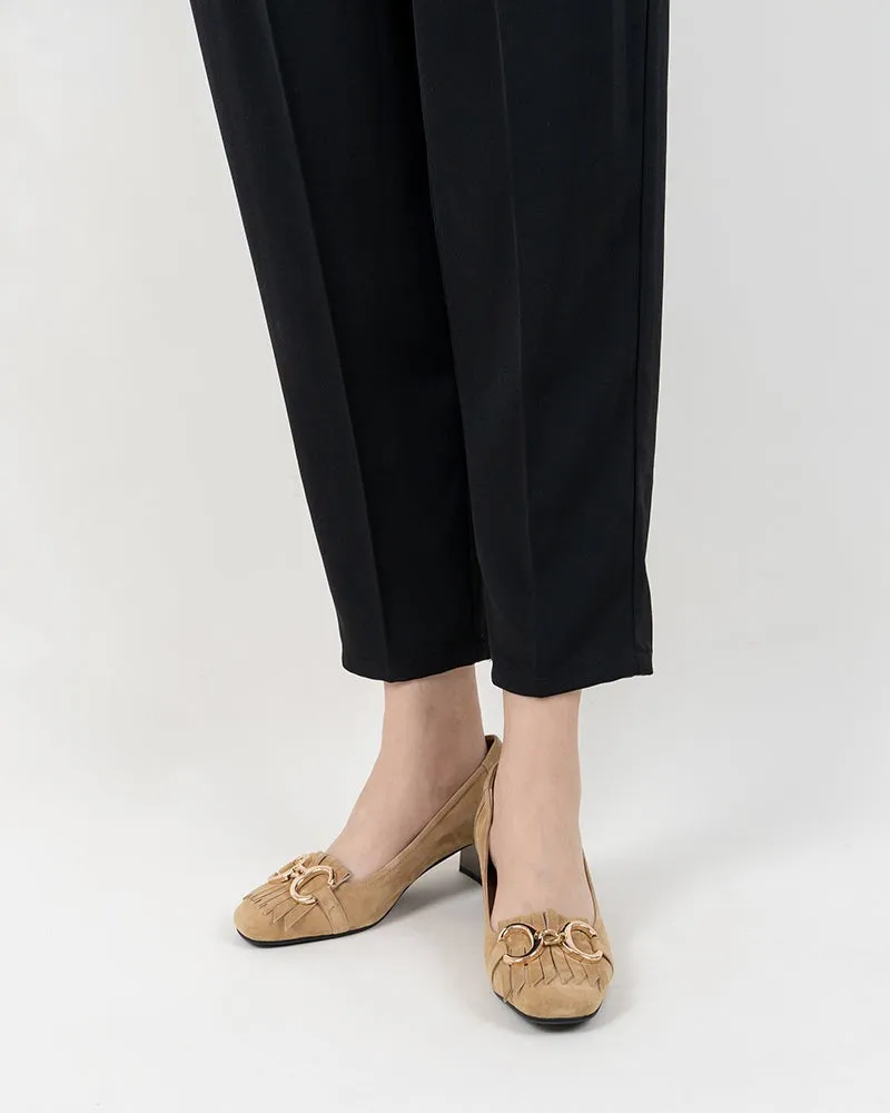 Suede Tassel Chain Decor Block Heel Loafers