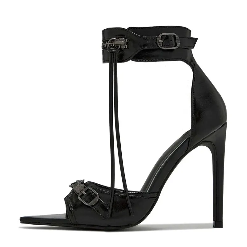 Summer Fashion Tassel Stiletto Sandals for Women – Zip, Metal Rivet, Open Toe, High Heels, Wedding & Banquet Shoes